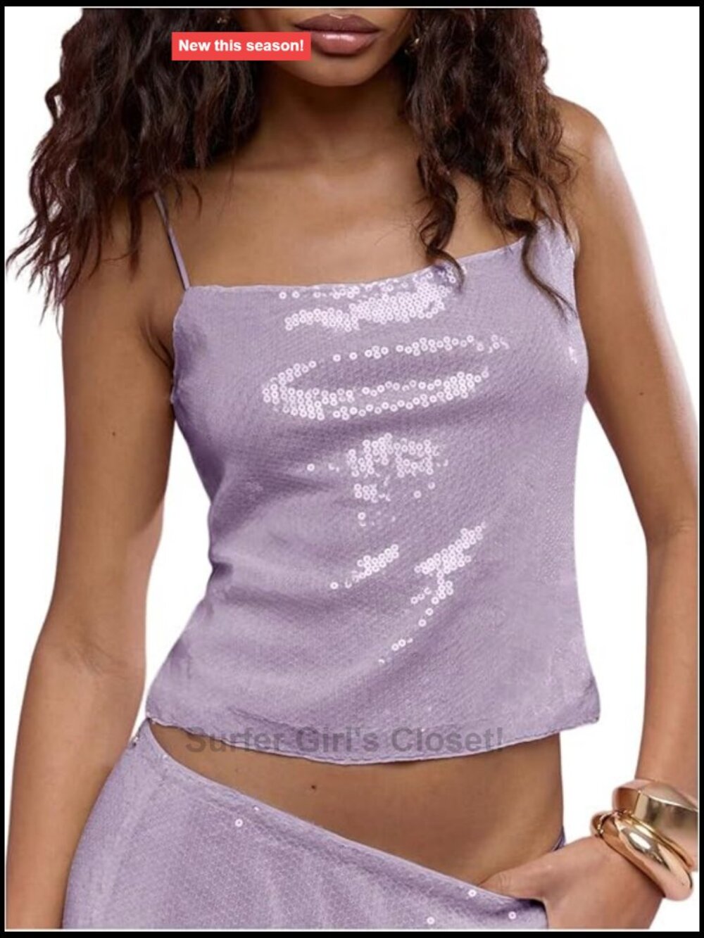Sequin Sleeveless Cami Top - Sparkly Backless Spaghetti Strap Fitted